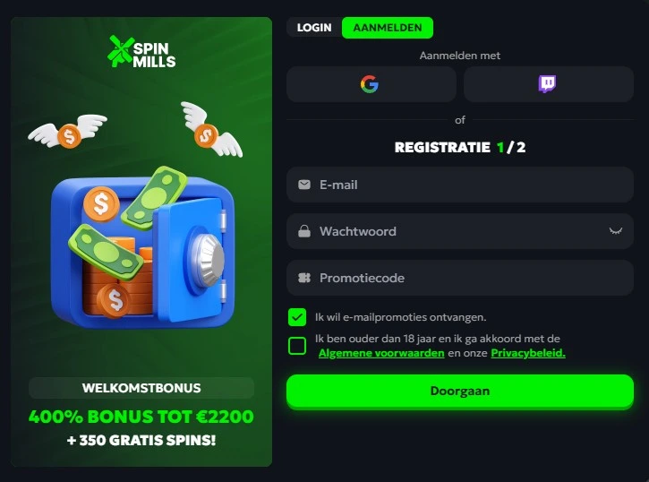 SpinMills registratie bonus zonder storting