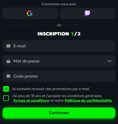 Inscription sur SpinMills Casino